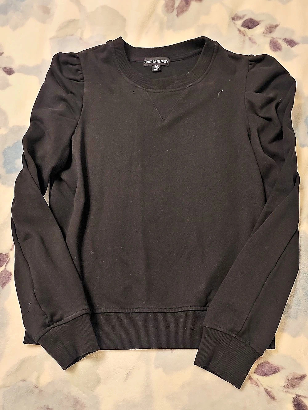 Cynthia Rowley Black Puff Sleeve Sweatshirt Size Medium
